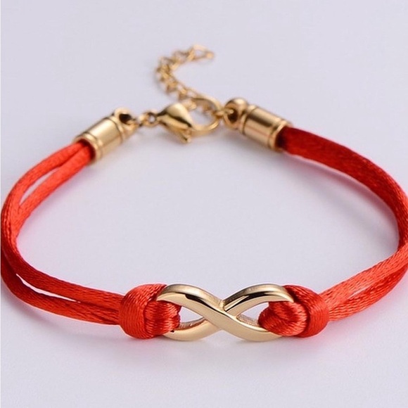 CELINE13 Infinity Charm Bracelet – Red Cord & Polished Titanium Steel - Picture 2 of 7